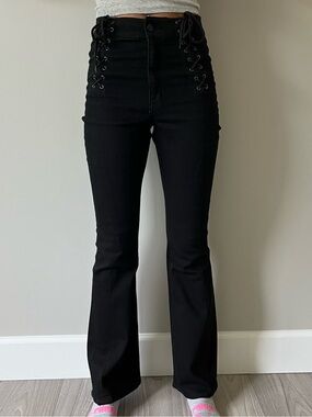 Y2K High-Rise Lace-Up Flare Jeans